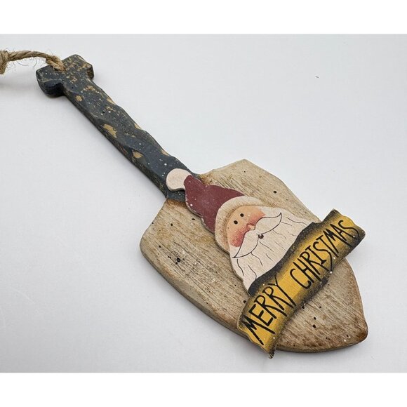 Rustic Merry Christmas Santa Claus Wooden Shovel Ornament Hand Painted Folk Art - Picture 6 of 7